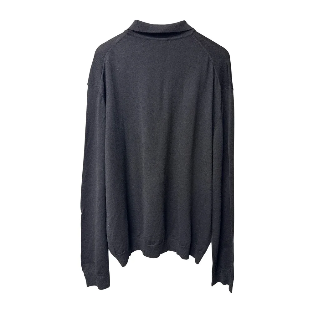 Saks Fifth Avenue Polo Sweater Men XXL Fine Merino Wool Italian Knit Long Sleeve